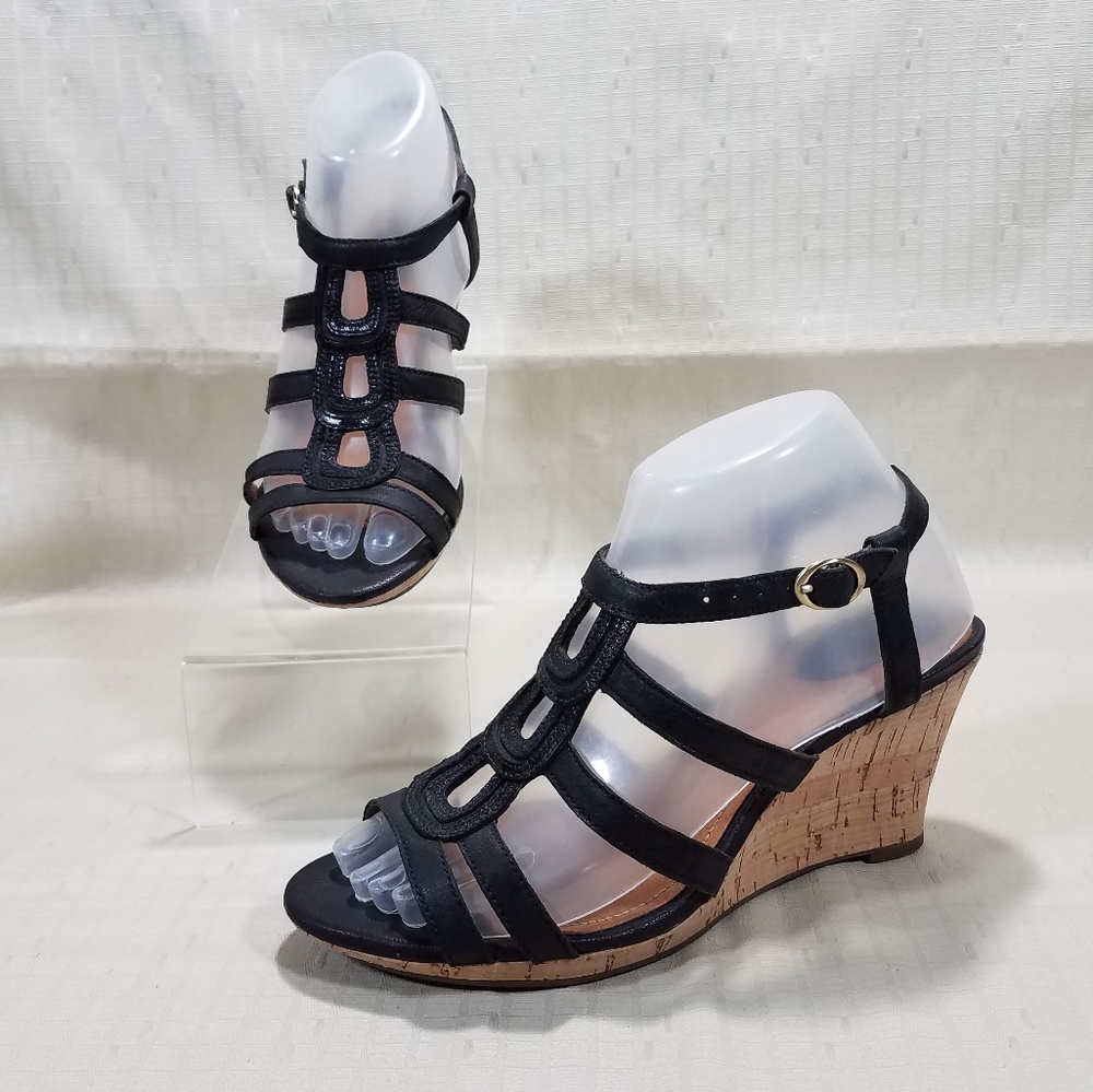 Clarks Artisan Cutout Caged Cork Wedge Sandals 7M